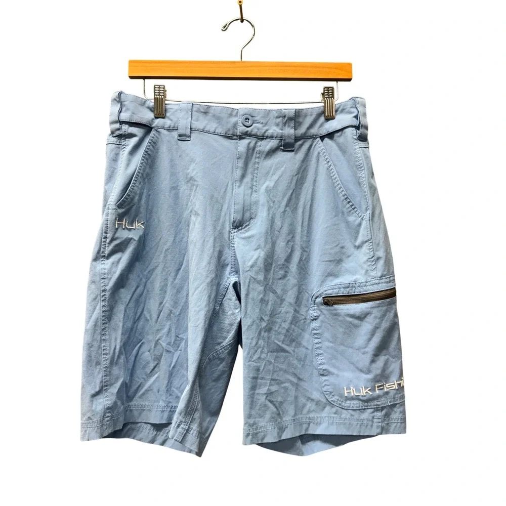 Huk Fishing Shorts Mens Medium (32x10) Next Level Light Blue Athletic Coastal